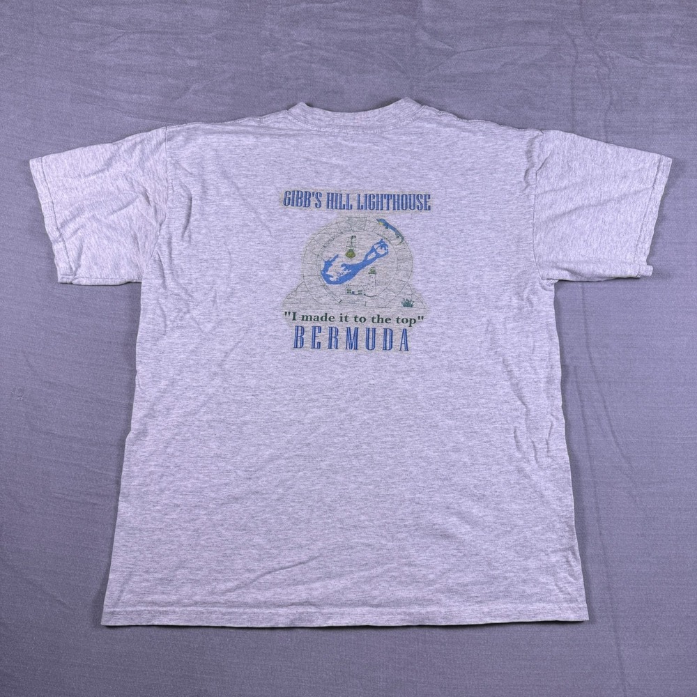 Gildan Ultra Cotton Mens Gray Gibb's Hill Lighthouse in Bermuda T-Shirt Size L